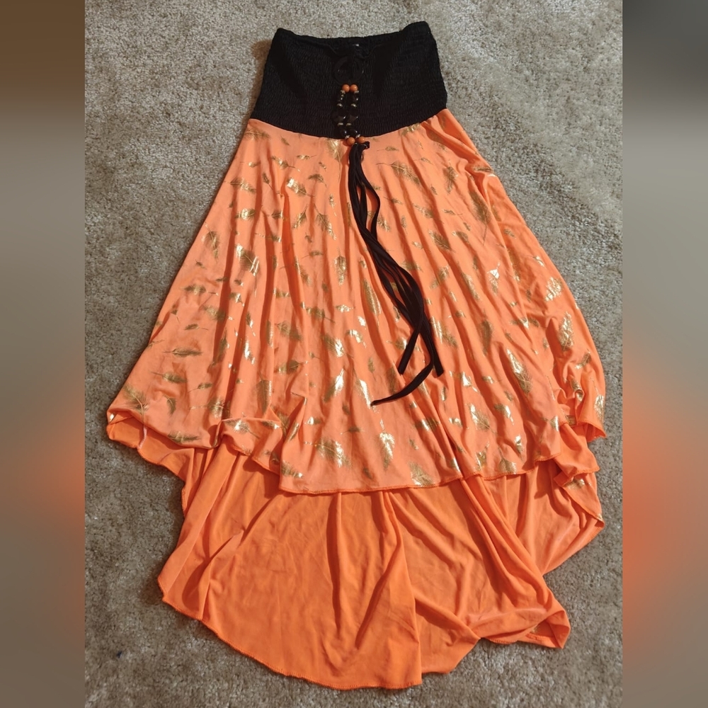 Shoreline Orange and Black High Low Dress